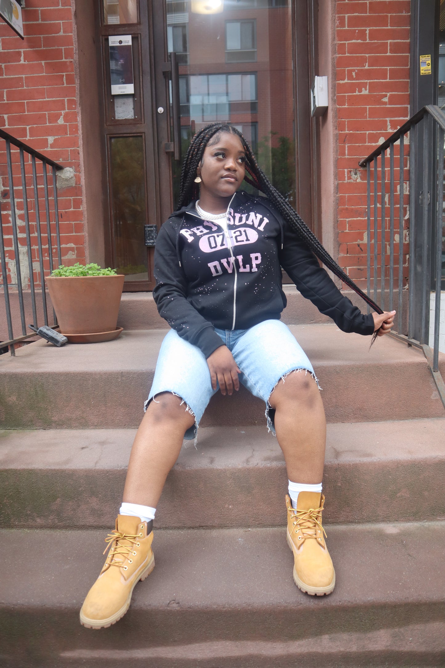 Black Rhinestone “DVLP” Zip Up