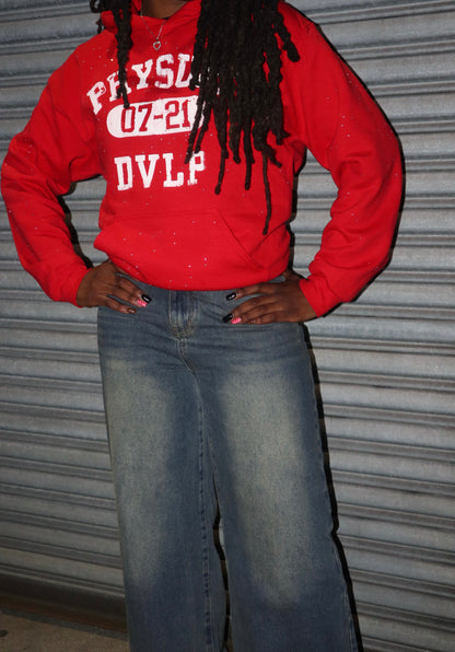Red Rhinestone “DVLP” Lightweight Hoodie
